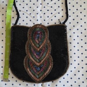 Artistic Black and Multicolor Beaded Crossbody Bag